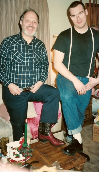 Here's another one, this one is my pops and me with our new boots. Christmas 87 or 88. I love those Docs they were the Gold Toe uppers with no yellow stitching. Too bad my Gery Hound got a hold of them